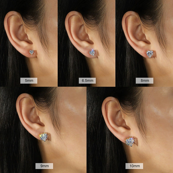 Wholesale Women's S925 Sterling Silver Geometric Heart Earrings With Electroplating And 8A Zircon