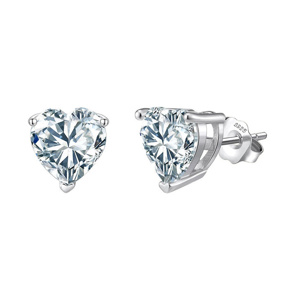 Wholesale Women's S925 Sterling Silver Geometric Heart Earrings With Electroplating And 8A Zircon