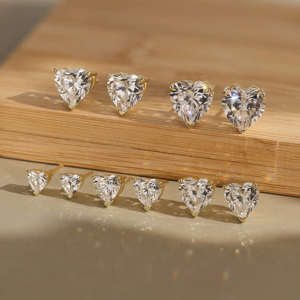 Wholesale Women's S925 Sterling Silver Geometric Heart Earrings With Electroplating And 8A Zircon