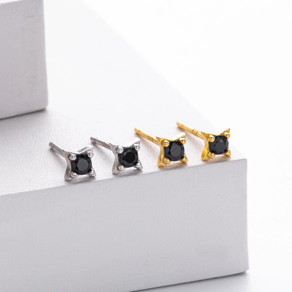 Wholesale Women's S925 Sterling Silver Geometric Inlaid Black Zircon Earrings Simple Style