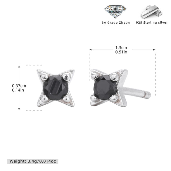 Wholesale Women's S925 Sterling Silver Geometric Inlaid Black Zircon Earrings Simple Style