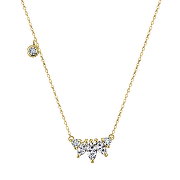 Wholesale Women's S925 Sterling Silver Geometric Inlaid Oval Marquise Stone Pendant Cross Chain Necklace