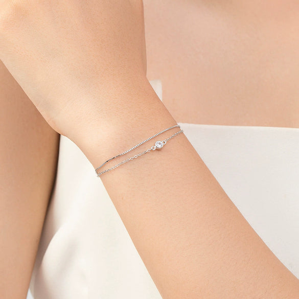 Wholesale Women's S925 Sterling Silver Geometric Inlaid Zircon Double Bracelet