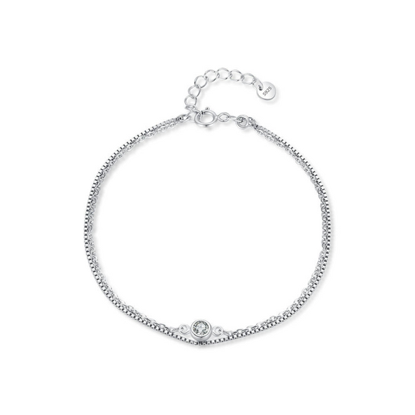 Wholesale Women's S925 Sterling Silver Geometric Inlaid Zircon Double Bracelet
