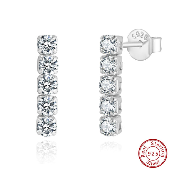 Wholesale Women's S925 Sterling Silver Geometric Inlaid Zircon Earrings