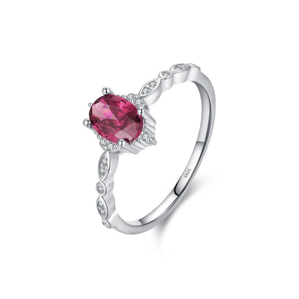 Wholesale Women's S925 Sterling Silver Geometric Inlaid Zircon Pigeon Red Color Treasure Ring