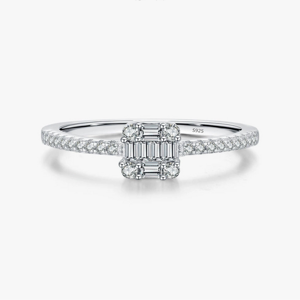 Wholesale Women's S925 Sterling Silver Geometric Inlaid Zircon Ring Set