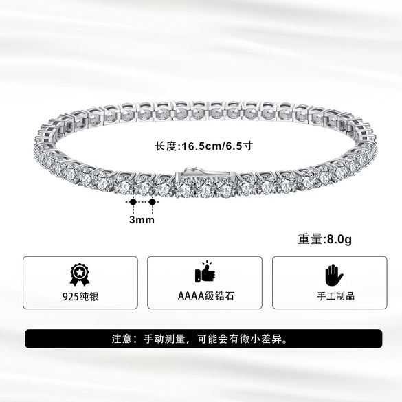 Wholesale Women's S925 Sterling Silver Geometric Inverted Tennis Bracelet Electroplated