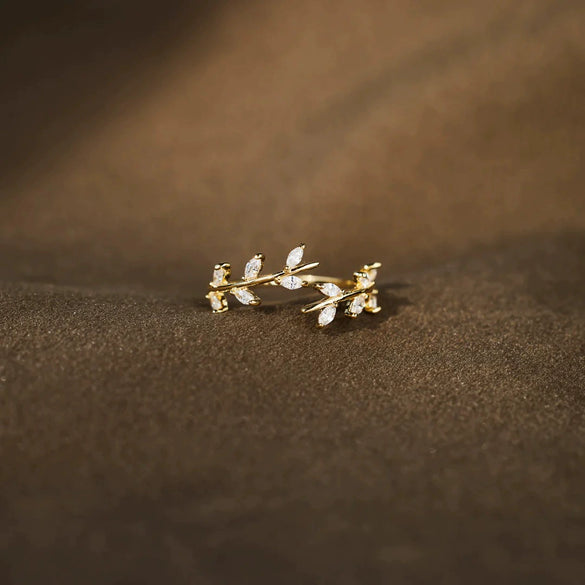 Wholesale Women's S925 Sterling Silver Geometric Leaf Branch Ring With Electroplating