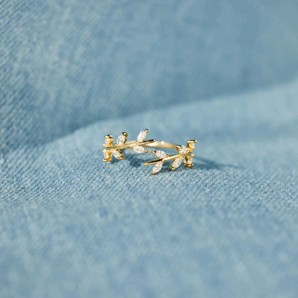 Wholesale Women's S925 Sterling Silver Geometric Leaf Branch Ring With Electroplating