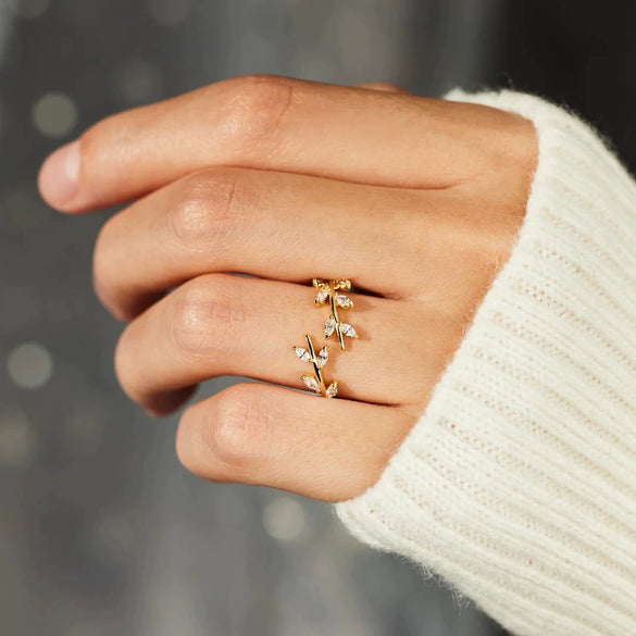 Wholesale Women's S925 Sterling Silver Geometric Leaf Branch Ring With Electroplating