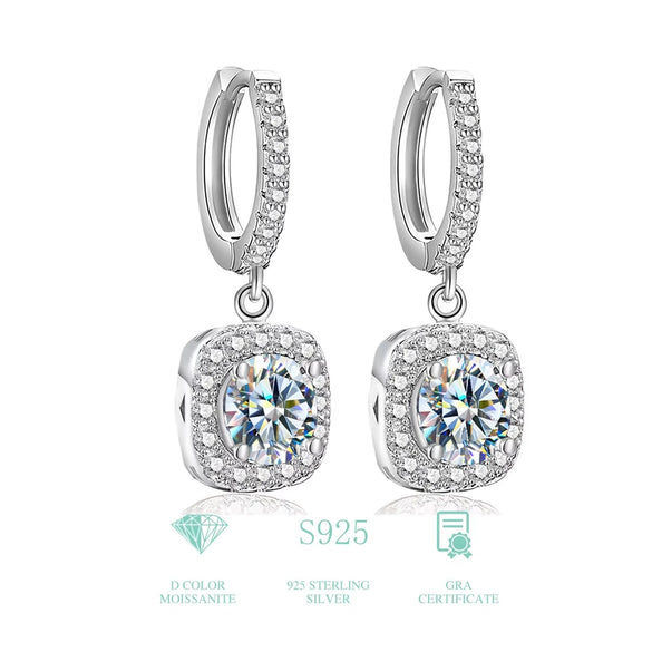 Wholesale Women's S925 Sterling Silver Geometric Light Luxury Elegant Simple Classic Moissanite Earrings With Electroplating