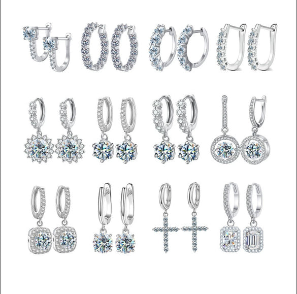 Wholesale Women's S925 Sterling Silver Geometric Light Luxury Elegant Simple Classic Moissanite Earrings With Electroplating