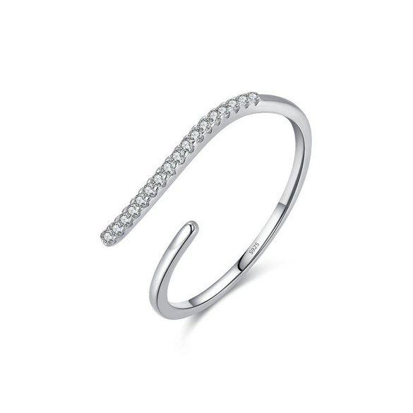 Wholesale Women's S925 Sterling Silver Geometric Lines Microinlaid Diamond Ring