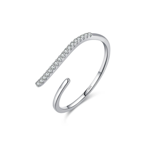 Wholesale Women's S925 Sterling Silver Geometric Lines Microinlaid Diamond Ring