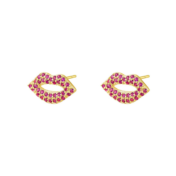 Wholesale Women's S925 Sterling Silver Geometric Lips Micropaved Zircon Earrings Light Luxury Style