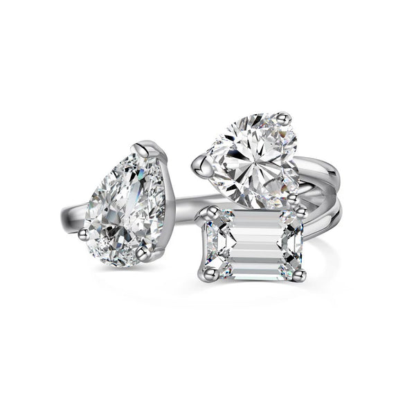 Wholesale Women's S925 Sterling Silver Geometric Love Zircon Inlaid Open Ring With Electroplating