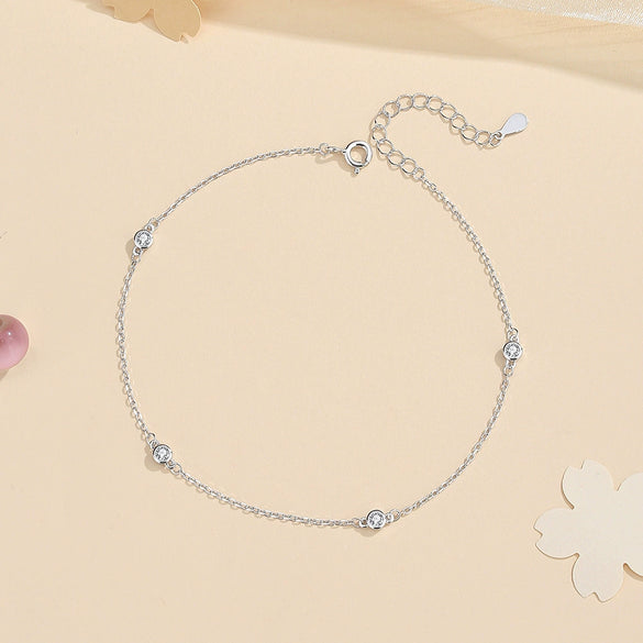 Wholesale Women's S925 Sterling Silver Geometric Micro Inlaid Zircon Anklet Simple Sexy Light Luxury Niche