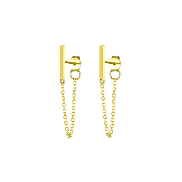 Wholesale Women's S925 Sterling Silver Geometric Minimalist Stick Chain Rear Hanging Earrings
