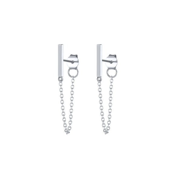 Wholesale Women's S925 Sterling Silver Geometric Minimalist Stick Chain Rear Hanging Earrings