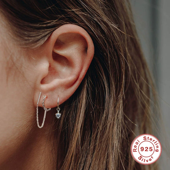 Wholesale Women's S925 Sterling Silver Geometric Minimalist Stick Chain Rear Hanging Earrings