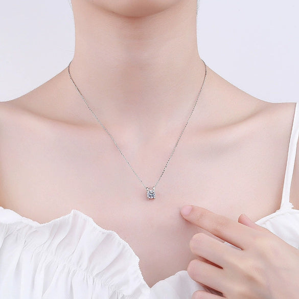 Wholesale Women's S925 Sterling Silver Geometric Moissanite Set Diamond Pendant Necklace With Cross Chain