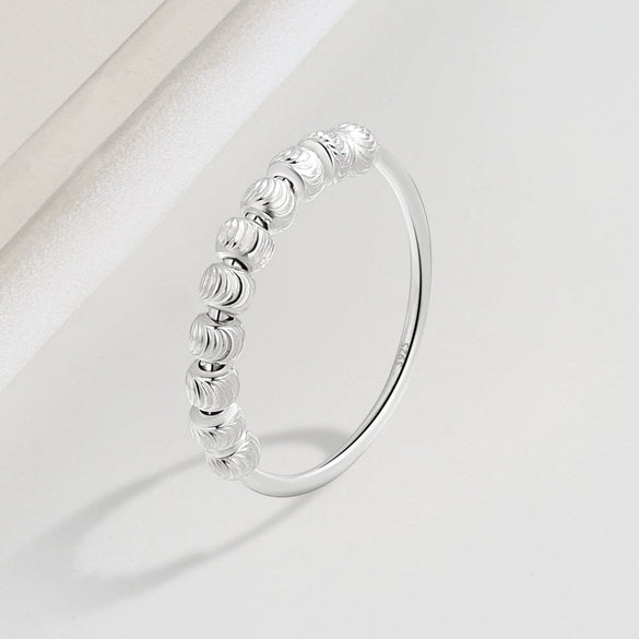 Wholesale Women's S925 Sterling Silver Geometric Movable Ring With Watermelon Beads And Electroplating