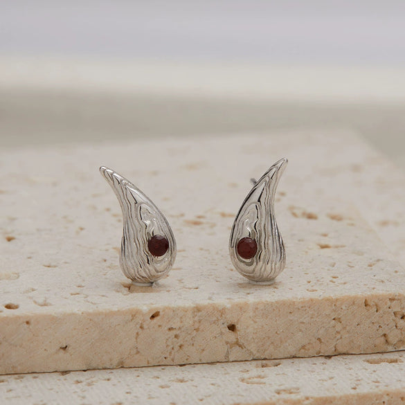 Wholesale Women's S925 Sterling Silver Geometric Natural Garnet Pearl Colored Gemstone Water Drop Earrings Set With Gems