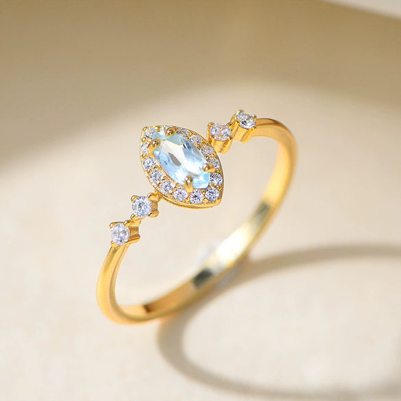 Wholesale Women's S925 Sterling Silver Geometric Natural Topaz Ring Set With Gems
