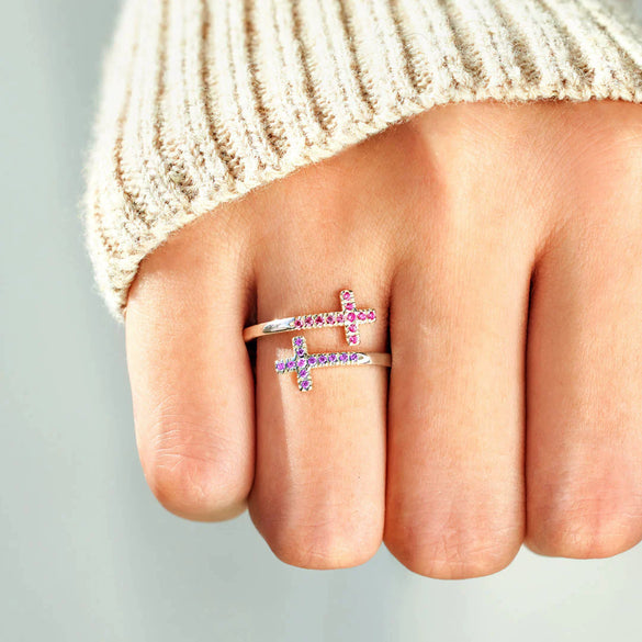 Wholesale Women's S925 Sterling Silver Geometric Open Cross Ring With Electroplating