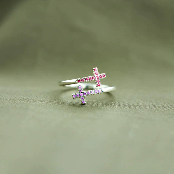 Wholesale Women's S925 Sterling Silver Geometric Open Cross Ring With Electroplating