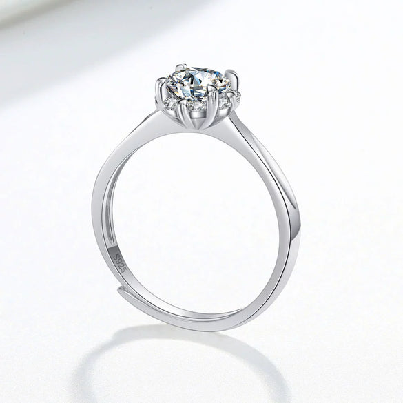 Wholesale Women's S925 Sterling Silver Geometric Open Fourclaw Full Diamond Electroplated Ring
