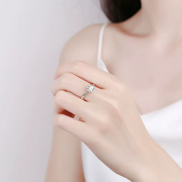 Wholesale Women's S925 Sterling Silver Geometric Open Fourclaw Full Diamond Electroplated Ring
