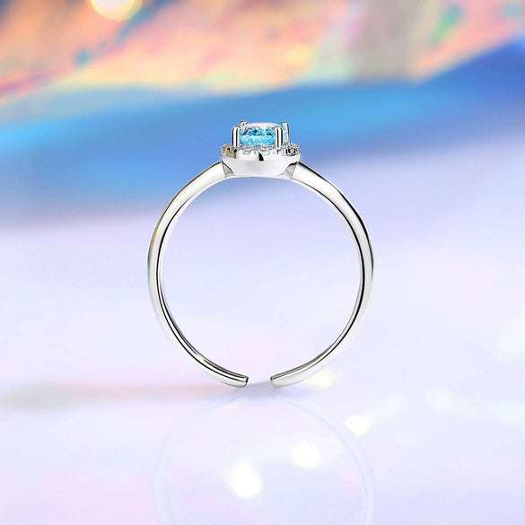 Wholesale Women's S925 Sterling Silver Geometric Open Ring With Aquamarine Pigeon Egg Zircon Electroplated