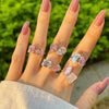 Wholesale Women's S925 Sterling Silver Geometric Open Ring With Pink Diamond And Water Drop Shape Electroplated