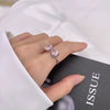 Wholesale Women's S925 Sterling Silver Geometric Open Ring With Pink Diamond And Water Drop Shape Electroplated