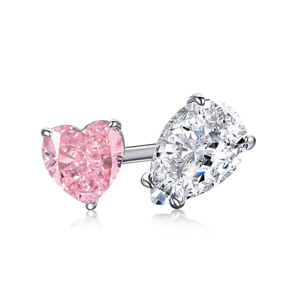 Wholesale Women's S925 Sterling Silver Geometric Open Ring With Pink Diamond And Water Drop Shape Electroplated