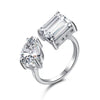 Wholesale Women's S925 Sterling Silver Geometric Open Ring With Pink Diamond And Water Drop Shape Electroplated