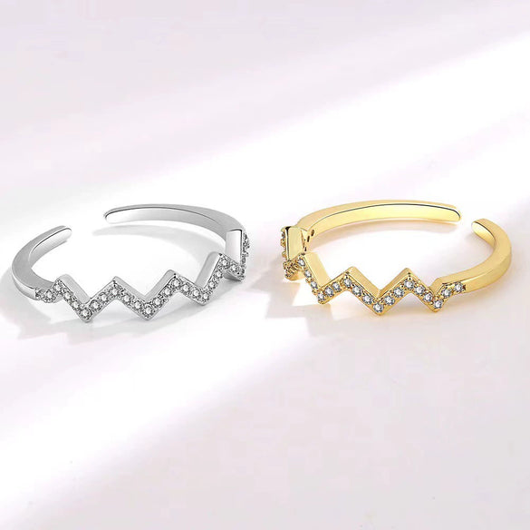 Wholesale Women's S925 Sterling Silver Geometric Open Wave Pattern Electroplated Ring