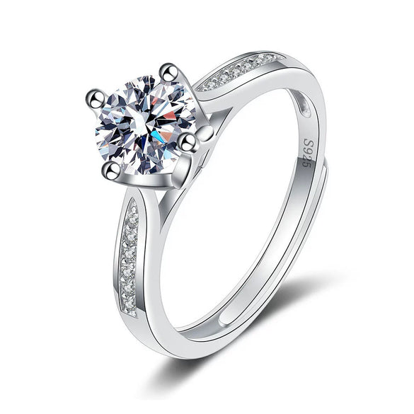 Wholesale Women's S925 Sterling Silver Geometric Opening Ring With Electroplating And Four Claw Full Diamond Setting