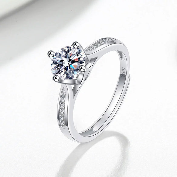 Wholesale Women's S925 Sterling Silver Geometric Opening Ring With Electroplating And Four Claw Full Diamond Setting
