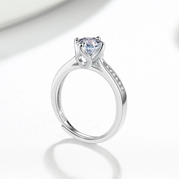 Wholesale Women's S925 Sterling Silver Geometric Opening Ring With Electroplating And Four Claw Full Diamond Setting