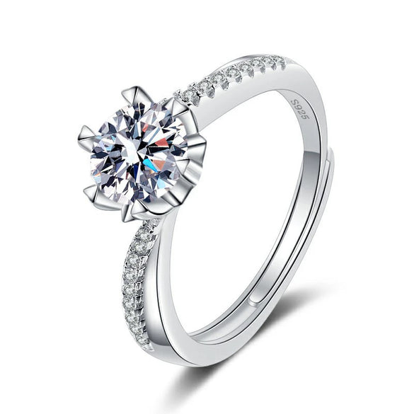 Wholesale Women's S925 Sterling Silver Geometric Pattern Cross Sixclaw Simulation Diamond Ring With 18K Platinum Electroplating