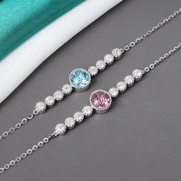 Wholesale Women's S925 Sterling Silver Geometric Pattern Electroplated Bracelet With Austrian Crystal