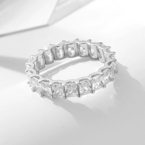 Wholesale Women's S925 Sterling Silver Geometric Pattern Set With Diamonds Ring Set