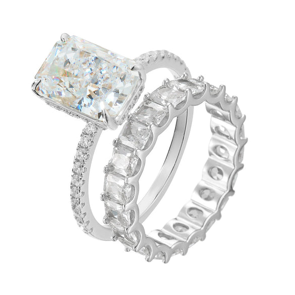 Wholesale Women's S925 Sterling Silver Geometric Pattern Set With Diamonds Ring Set