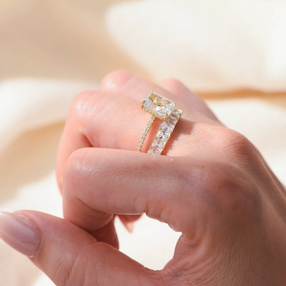 Wholesale Women's S925 Sterling Silver Geometric Pattern Set With Diamonds Ring Set