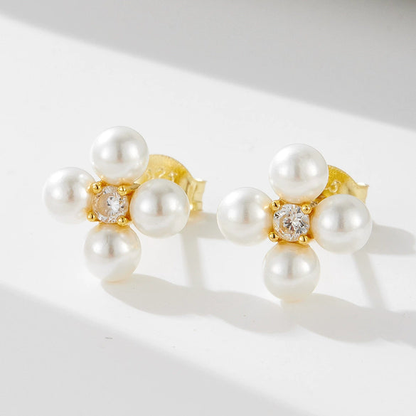 Wholesale Women's S925 Sterling Silver Geometric Pearl Combination Earrings