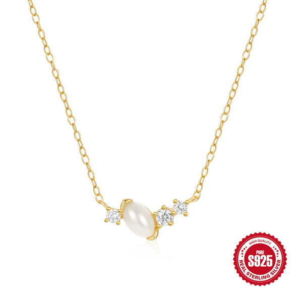 Wholesale Women's S925 Sterling Silver Geometric Pearl Diamondencrusted Clavicle Necklace With Electroplating And Ochain