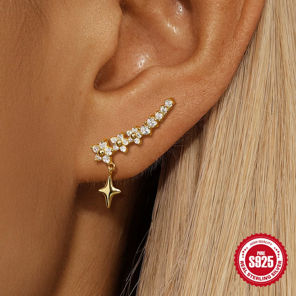 Wholesale Women's S925 Sterling Silver Geometric Petal Zircon Pendant Earrings With Electroplating And Simple Style